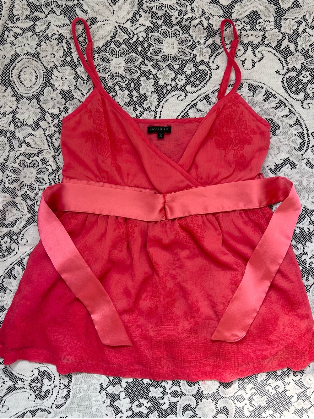 Pink vintage European cami with red detailing